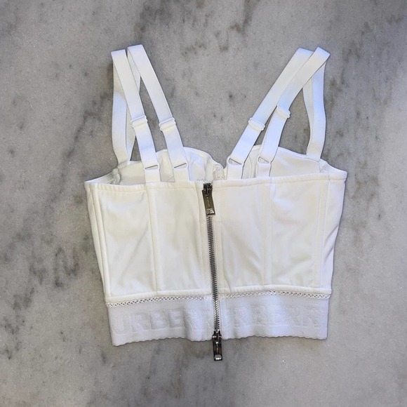Burberry White Logo Hem Elastane Corset Top in White - Picture 9 of 16
